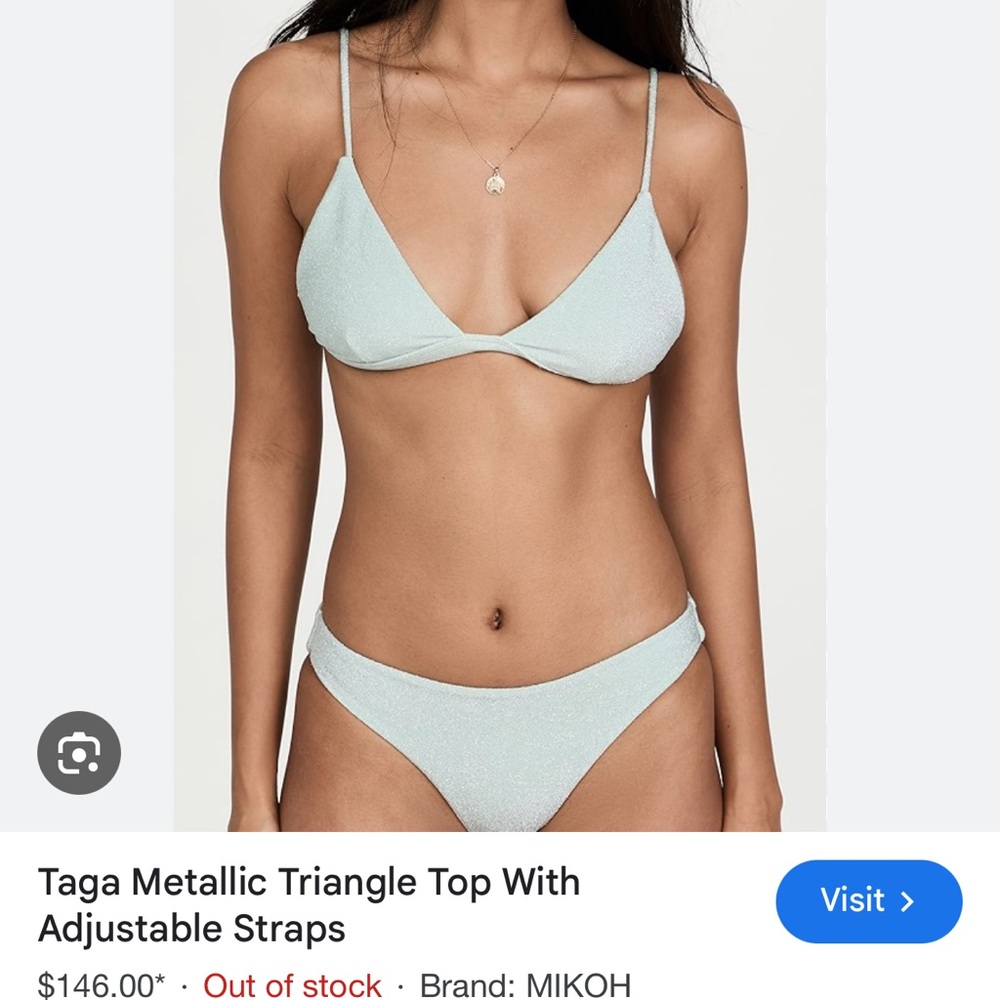 Mikoh Metallic Taga Ice Blue Triangle Bikini Top